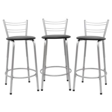 Imagem de Kit 3 Banquetas Flórida 60cm Estrutura Prata Ideal Cozinha Gourmet Área de Lazer Piscina Balcão Bancada Bistro Bar (Assento Preto)