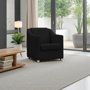 Imagem de Poltrona Para Sala Decorativa Cadeira Reforçada Para Recepção Consultório Escritório Pé Cromado - Clique E Decore (Preto)