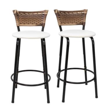 Imagem de Kit com 2 Banquetas 60cm Estrutura Preta Encosto Cappuccino Ideal Para Balcão Bancada Área de Lazer Cozinha Bar Lanchonete Piscina (Assento Branco)