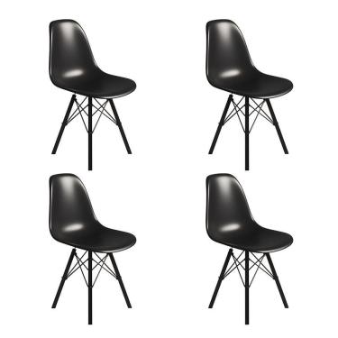 Imagem de Conjunto 4 Cadeiras Eames Tubo Ferro Preto Assento Preto