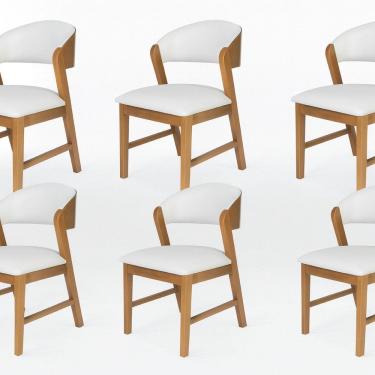 Imagem de Kit 6 Cadeiras Madeira Maciça Design Italiano Sofisticada Arabesco Courino Siena Amendoa
