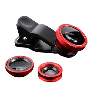 Imagem de Acessório universal para lente de câmera – olho de peixe de 180° + lente de encaixe 3 em 1 grande angular e macro para smartphones, tampas de lente de câmera adequadas para iPhone e Android, vermelho