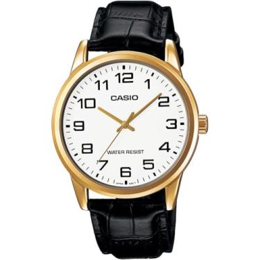Imagem de Casio Relógio masculino MTPV001GL-7B de couro preto e quartzo, Preto, Relógio de quartzo