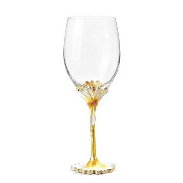 Imagem de Gets Taças de vinho pintadas à mão floral decorativa taça de vinho transparente para aniversário de casamento (amarelo)