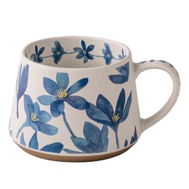 Imagem de Caneca de cerâmica floral elegante, caneca de design de flor azul com alça, exclusivo design de flores em aquarela caneca de chá para casa e escritório, segurança para micro-ondas (azul)