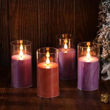 Imagem de BBTO 4 velas do advento sem chamas LED afuniladas 3 velas roxas e 1 rosa cintilantes de velas falsas operadas por bateria para decoração de igreja de guirlanda católica de Natal (15 cm, coluna rústica