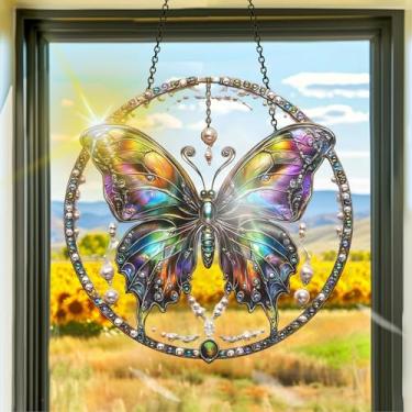 Imagem de Acrílico colorido, apanhador de sol, decoração de janela suspensa de borboleta, arte de parede de arco-íris, para quarto, varanda, interior e exterior, jardim, enfeites de Natal, decoração 19 x 19 cm