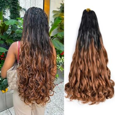 Imagem de Vitorish Cabelo Trançado Com Cachos Franceses Soltos Para Tranças Box Braids 75G/Pacote Extensões Sintéticas Mulheres Negras 22" 8 Pacotes Ombré Saltitante Pré-Esticado (22", Pacotes, B29)