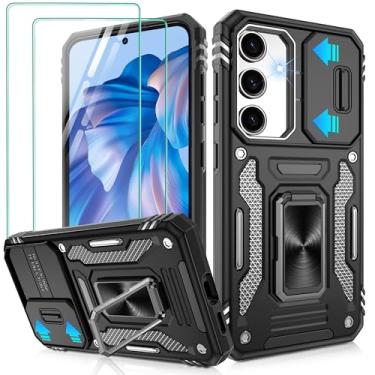 Imagem de Gritup Capa para Samsung Galaxy S24 Plus com 2 protetores de tela HD e capa de câmera deslizante, proteção contra quedas de grau militar de 3,5 m, suporte de anel magnético, capa protetora para