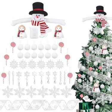 Imagem de Halfchet 43 peças de decorações para pendurar na árvore de Natal, enfeites de árvore de Natal, boneco de neve, bola de neve, doce, vermelho e branco, enfeites para pendurar para decoração de festas de