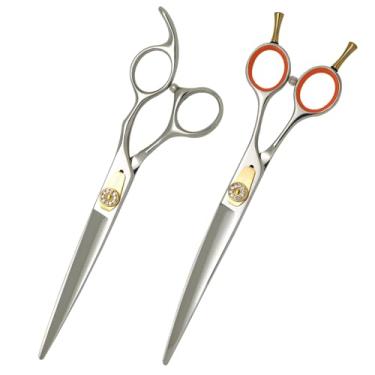 Imagem de SnipStar 7 polegadas de tesoura profissional de animais de estimação conjunto de alta gama reta e curva corte tesouras 30 graus dobra para o cuidado do cão