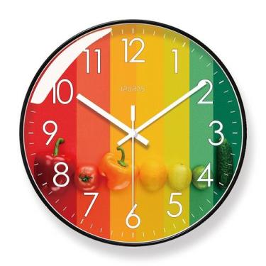 Imagem de Relógio de parede colorido com design de frutas e vegetais de 30 cm - 