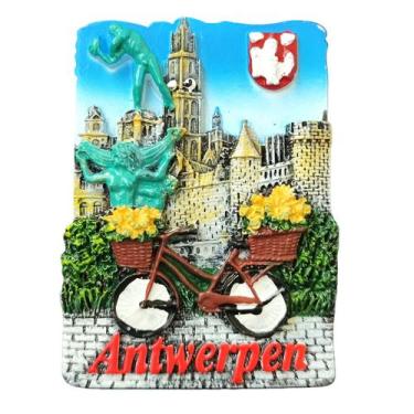 Imagem de Fridge Magnet Antwerp Belgium Bicicleta de resina 3D com flores - yiwe