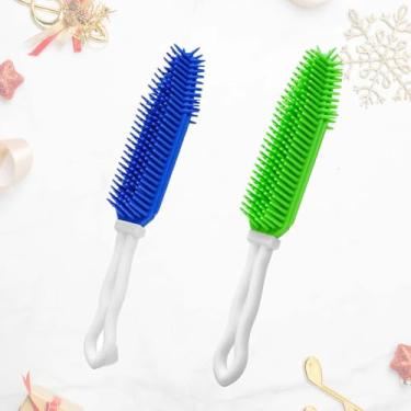 Imagem de Pacote com 2 escovas de banho para cães, escovas de silicone macio premium para animais de estimação com alça, pente calmante de xampu para massagem de cães e gatos de pelo longo e molhado, seco e