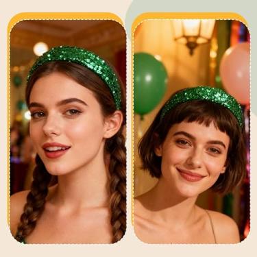Imagem de Bandanas femininas brilhantes de Natal, antiderrapante, com glitter, vintage, discoteca para festas, faixas verdes para o dia de São Patrício para mulheres, ideias de presente de Natal