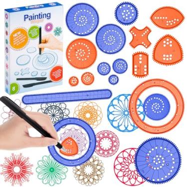 Imagem de Chivao Kit de desenho de régua geométrica em espiral para desenho de régua de plástico, estênceis de curva em espiral com canetas, papel para artesanato DIY (elegante)