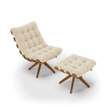 Imagem de Poltrona Com Puff Giratório Costela Linho Base De Madeira Ma30 M11 - D'rossi Cor A27 Areia