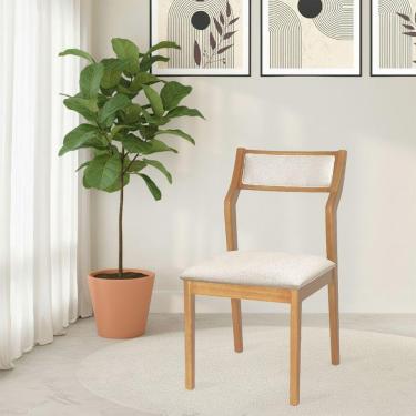 Imagem de Cadeira De Jantar Lagum Conforto Estofada Jequitibá Natural Linho Bege
