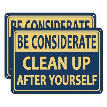 Imagem de Pacote com 2 placas Be Considerate - Clean Up After Yourself para banheiro e cozinha, 25 × 17 cm. Mantenha esta área limpa para casa, negócios, escritório e escola, placa de alumínio resistente à