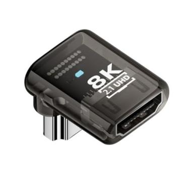 Imagem de chenyang Adaptador HDMI 8K, HDMI 2.1 macho para fêmea, adaptador de extensão angular de 90 graus (estilo longo)