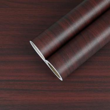 Imagem de CHIHUT Papel de parede de madeira vermelha borgonha de 30,5 x 254 cm Descasque e cole removível rústico envelhecido grão de madeira autoadesivo papel de parede de madeira texturizado para armários