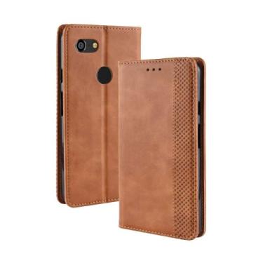 Imagem de Capa para Google PIXEL 3XL,Retro Flip magnético,Caso de telefone de couro PU,Design de carteira com 3 slots de cartão e 1 clipe de dinheiro -Brown
