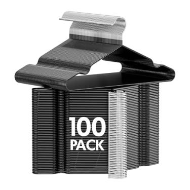 Imagem de UEAKPIC Pacote com 100 cabides de metal revestidos de borracha antiderrapante com entalhes redondos para vestidos, camisolas, calças, casacos, camisa, resistente, economia de espaço, preto