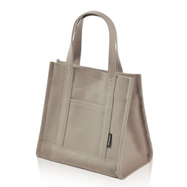 Imagem de Chamboise Mini sacola – Bolsa de lona elegante e compacta com fecho de pressão, ideal para uso diário e passeios casuais, Greige (lona resistente – autônoma)