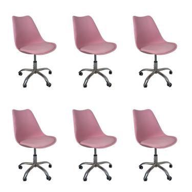 Imagem de Kit 6 Cadeiras Office Base Cromada Com Rodizio Giratória Saarinen Rosa