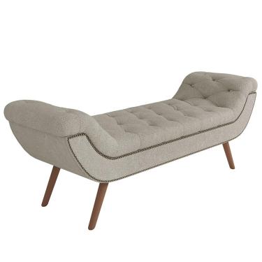 Imagem de Puff Recamier Decorativo com Tachas 140 cm Santorini P05 Bouclê Creme - Lyam Decor