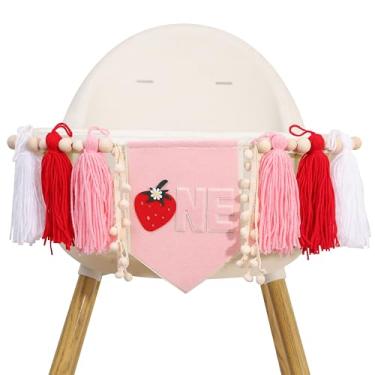 Imagem de Faixa de borla Strawberry One High Chair - Decorações de primeiro aniversário de baga, guirlanda de borla rosa doce, faixa de festa com tema de morango, adereços para fotos de esmagamento de bolo de