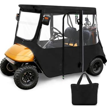 Imagem de RIZINKART Capa de luxo para carrinho de golfe para EZGO TXT e RXV 2 assentos 600D com zíper de 3 portas, espelho lateral de segurança reservado, impermeável, portátil, transparente, armazenamento para