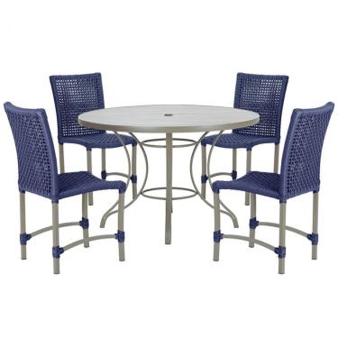 Imagem de Mesa Ascoli 4 Cadeiras Cannes De Alumínio Fendi Trama Azul
