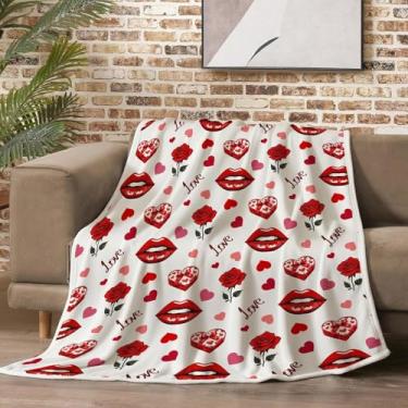 Imagem de Cobertor de presente de Dia dos Namorados 127 x 152 cm para mãe, esposa - Manta de lã de coração amor dos namorados para sofá, sofá ou cama - Cobertor decorativo xadrez de flanela de luxo - Super