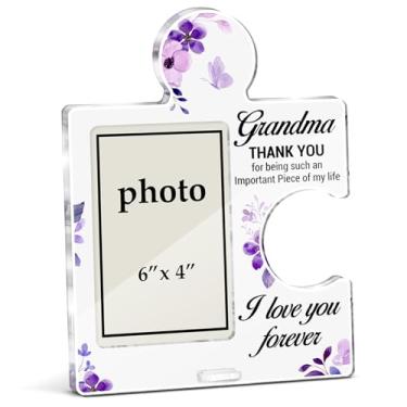 Imagem de XFFJGVR Porta-retratos para avós, presentes de aniversário para avós, presente de gigi, presente para avó, dia das mães, presente de Natal, peça acrílica, quebra-cabeça, molduras, fotos verticais de