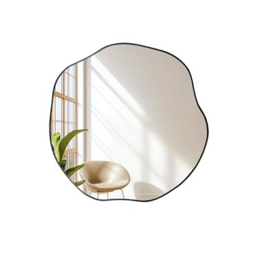 Imagem de POZINO Espelho irregular dourado, espelho de parede assimétrico de 40,6 cm, espelho de formato único, espelho redondo moderno para sala de estar, banheiro, quarto, entrada