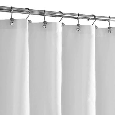 Imagem de OHLI Cortina de chuveiro de tecido, conjunto de cortina de chuveiro de tecido de poliéster resistente texturizado de linho com ganchos de plástico, branca (pacote com 1)