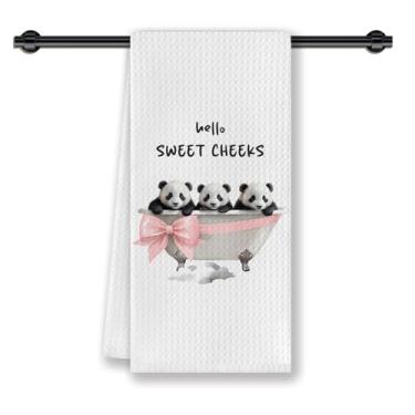 Imagem de CosxHabitat Hello Sweet Cheeks Panda toalhas de mão de banheiro, presentes para amantes de pandas para mulheres, coquette rosa laço bonito panda toalhas de mão para decoração de banheiro, 40,6 x 61