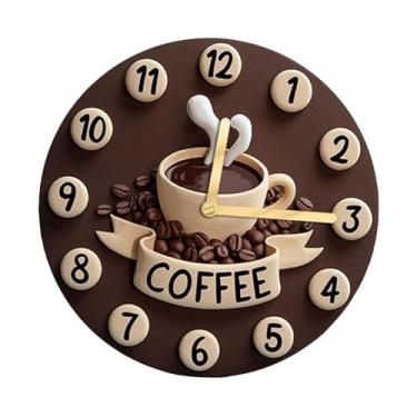 Imagem de Generic Relógio de parede em formato de xícara de café, relógio de parede decorativo colecionável, redondo 2D, silencioso, de madeira, para casa, quarto, 30cm