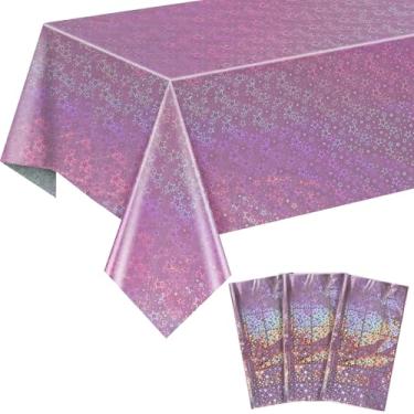 Imagem de 3 peças de toalha de mesa rosa 137 cm x 274 cm descartável estrela gradiente pastel toalha de mesa retangular descartável para princesa aniversário dia dos namorados decoração de formatura capa de
