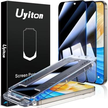 Imagem de Uyiton Protetor de tela de privacidade para iPhone 15 Pro UnBreak-Glass, 28° Anti-espião [Fácil de instalar] [Zero Bolhas] Cobertura total à prova de estilhaçamento, resistência a arranhões 9H, vidro