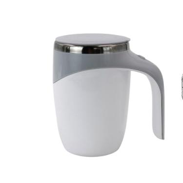 Imagem de Caneca Mixer Magnética, Misturadora Térmica 380ml, Aço Inox e Plástico, Marrom, com Tampa, Funcionamento a Pilha AAA, para Bebidas Quentes e Frias