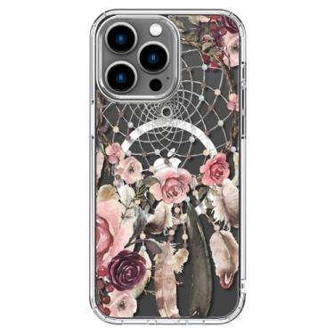 Imagem de ICEDIO Capa para iPhone 14 Pro com protetor de tela - compatível com carregamento sem fio, proteção aprimorada da câmera, capa transparente com design floral moderno para mulheres - Flores rosa