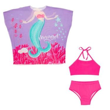 Imagem de Saída De Praia Tule Kimono + Biquíni Liso Menina Infantil - Fofotinhos