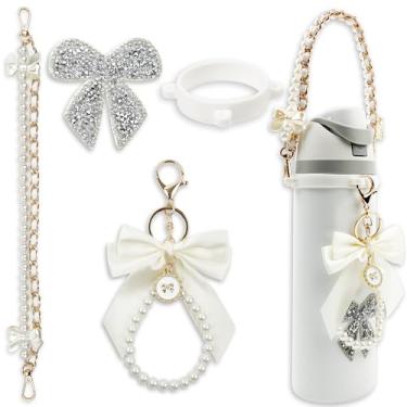 Imagem de Acessórios para garrafa de água 680.4 g 947.2 g 1,134.0 g, alça de alça e decorações de encantos de arco de borboleta, serve para garrafas infantis grátis e copo de café, também para acessórios