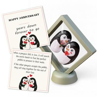 Imagem de Limima Presente de arte de casal, pinguim – Presente de aniversário ou aniversário feito à mão para esposa, marido, namorada, namorado – lembrança de amor fofo com cartão – "Happy Birthday to My