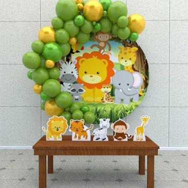 Imagem de Kit Decoração Painel Redondo Festa de Aniversário Infantil Safari Aniamais Baby Desenho