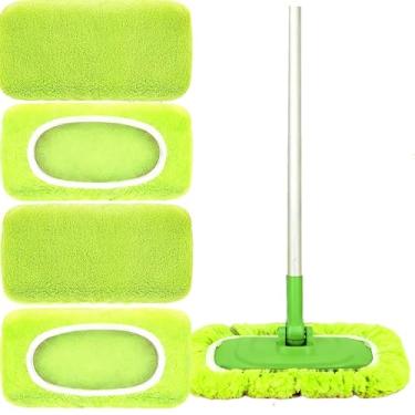 Imagem de Pacote com 4 almofadas de esfregão reutilizáveis compatíveis com Swiffer Sweeper, panos de limpeza de microfibra premium para limpeza a seco e esfregão molhado, refil lavável de substituição