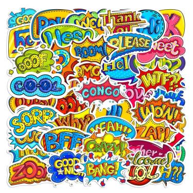 Imagem de Adesivos, explosões, textos, vinil impermeável, anime, 46 unidades