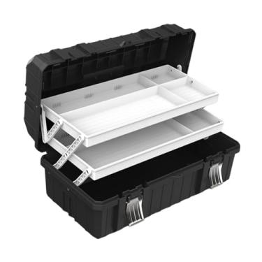 Imagem de IEUDNS Caixa de ferramentas dobrável de 3 camadas, mala de ferramentas portátil, estojo de transporte versátil, caixa de equipamento de pesca totalmente, Totalmente Preto, 49cm X 27.5cm X 22cm